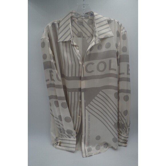Vintage Sean John Collection Men Silk Button-Up Shirt Geometric Polka Dot XL Y2K - Picture 1 of 12